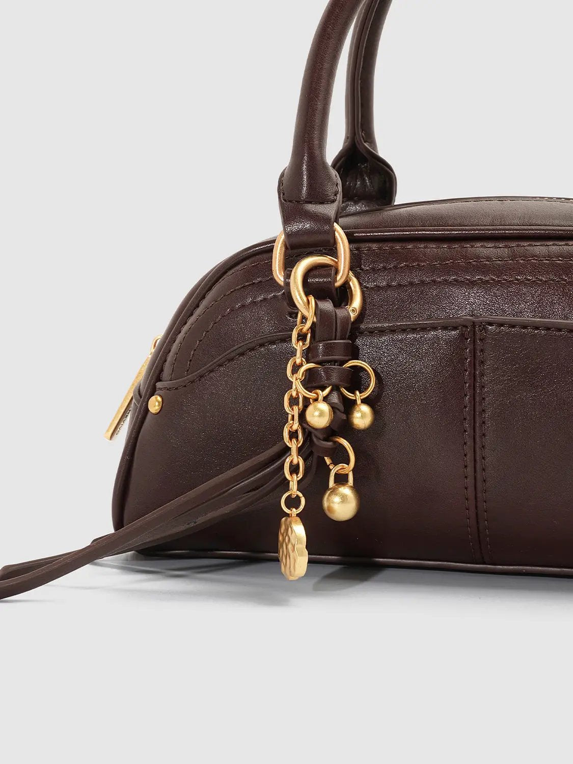 Brown Top Handle Crossbody Bag With Charm Detail