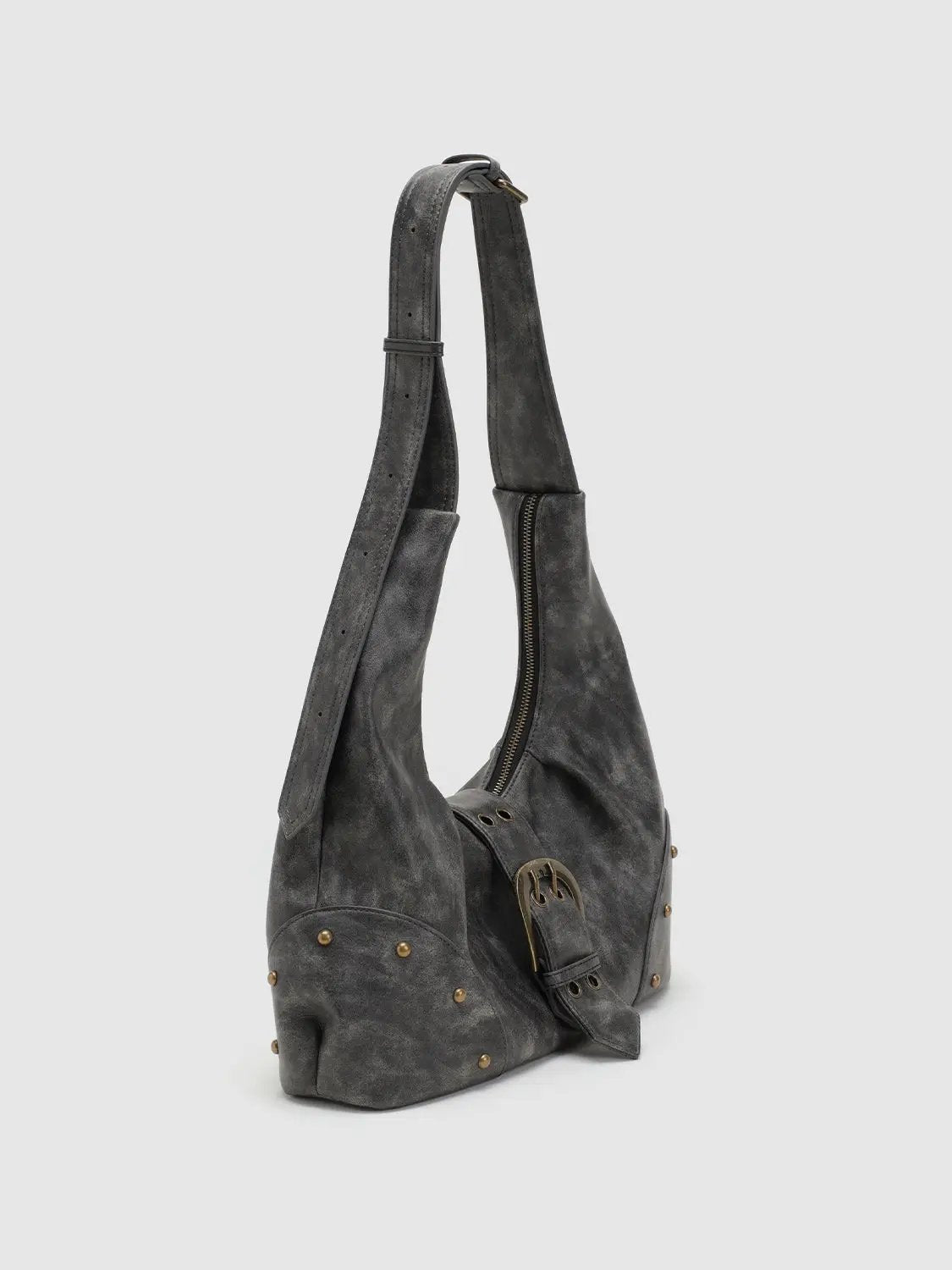 Crescent Shaped Buckle-front Shoulder Bag