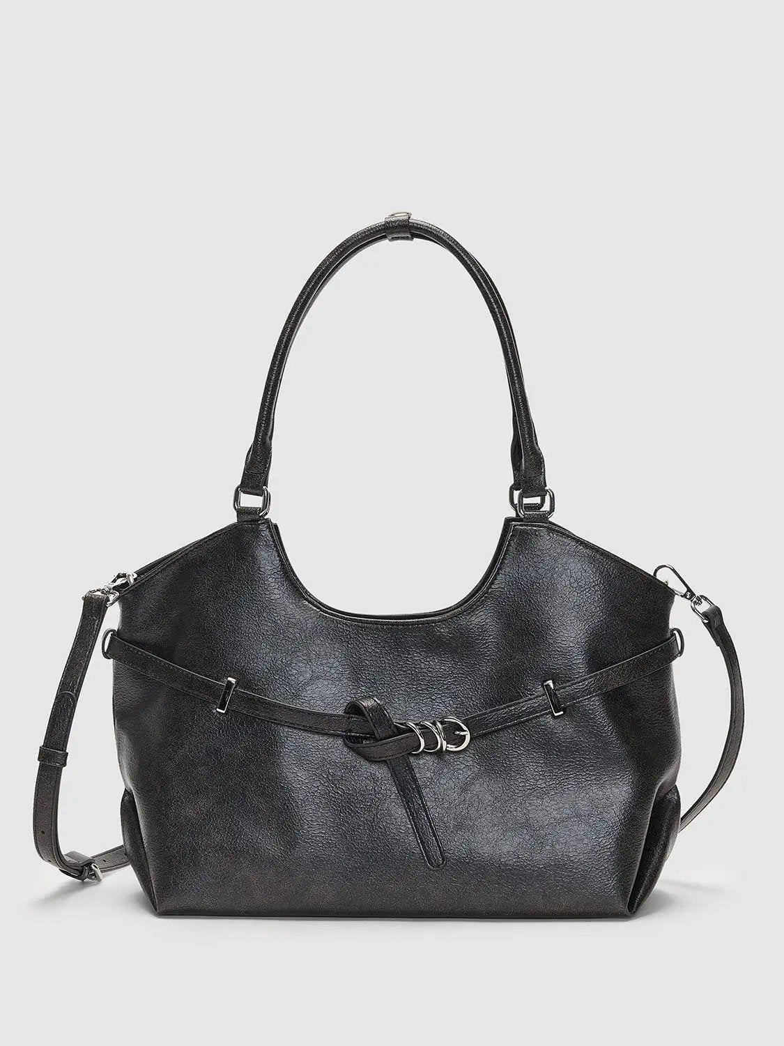 Textured Artificial Leather Buckle Shoulder Bag
