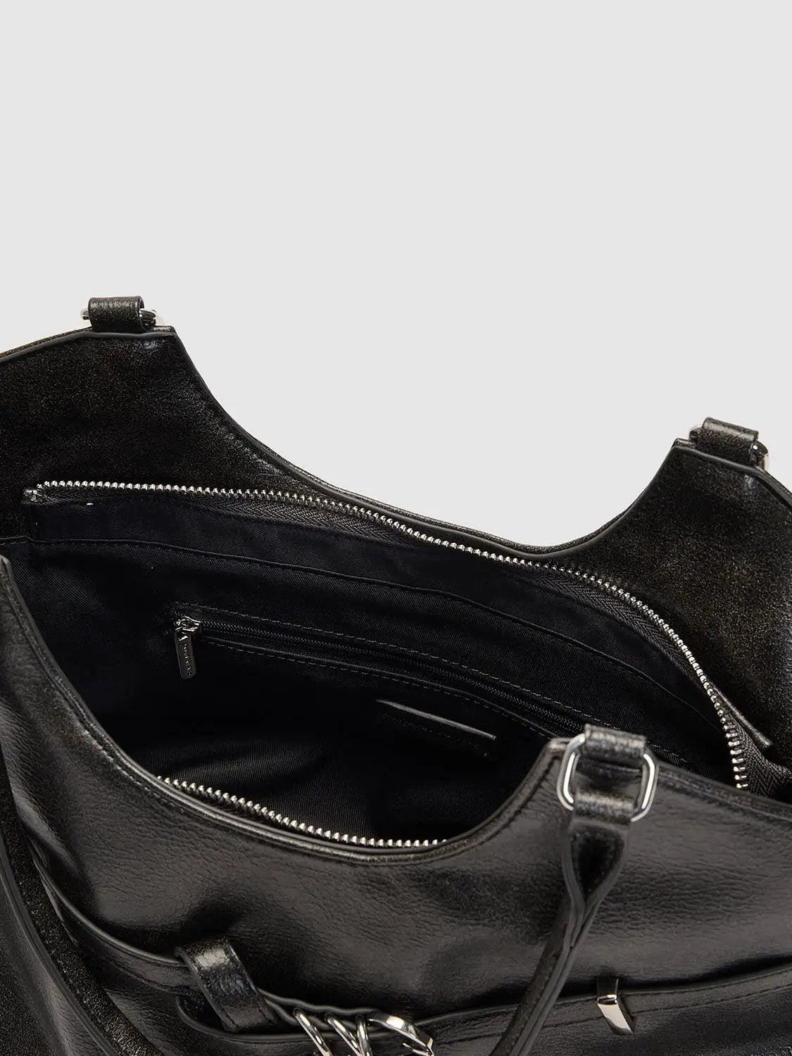 Textured Artificial Leather Buckle Shoulder Bag
