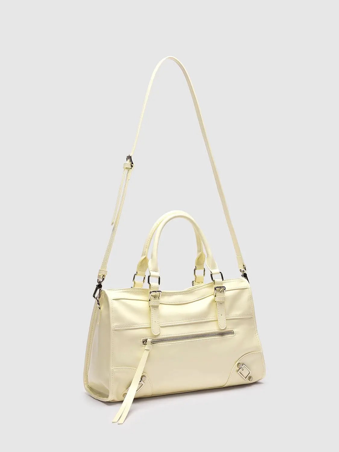 Glossy Black Crossbody Tote Front Zip Pocket Bag