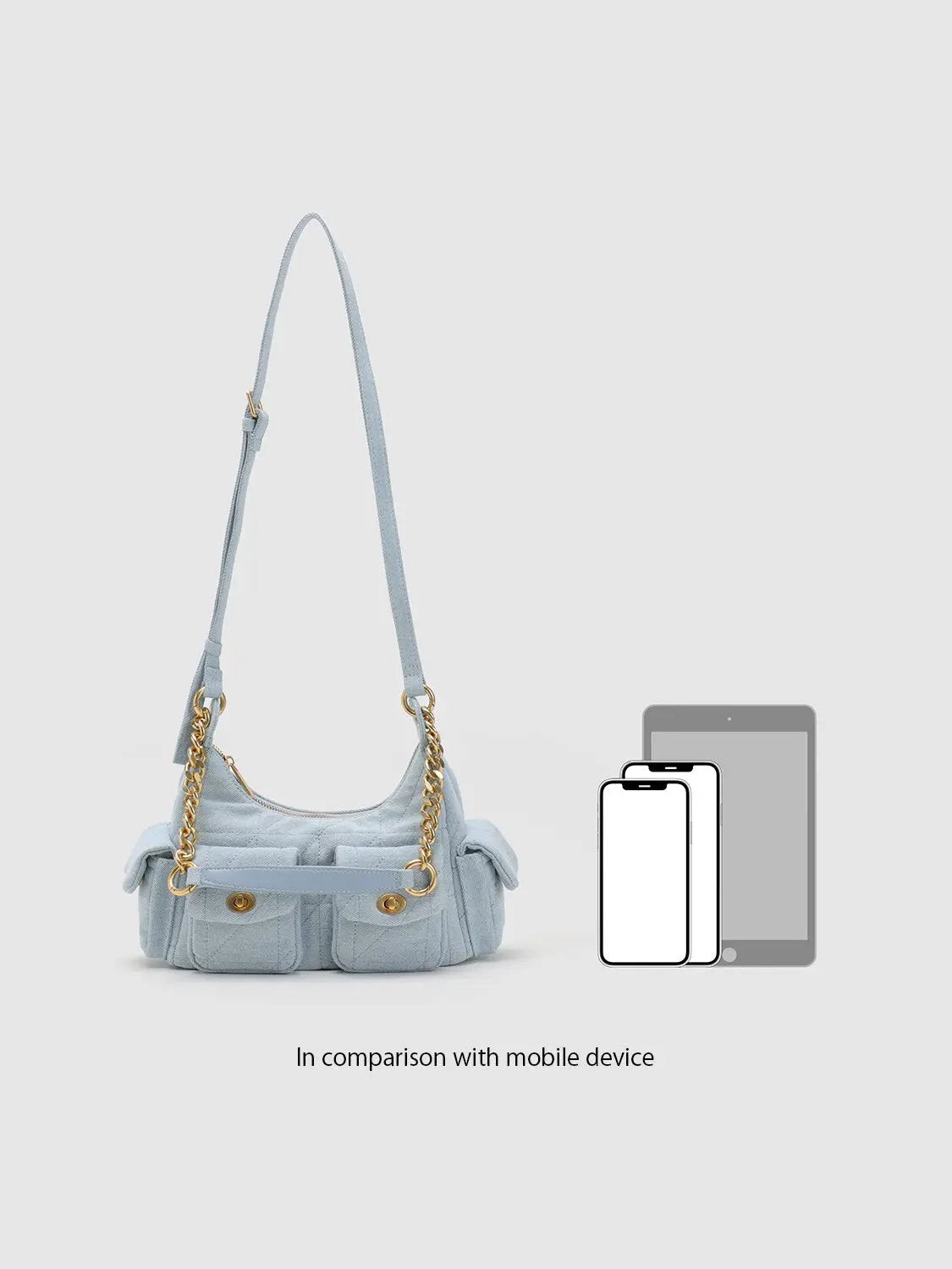 Quilted Chain Detail Front Pocket Crossbody Bag