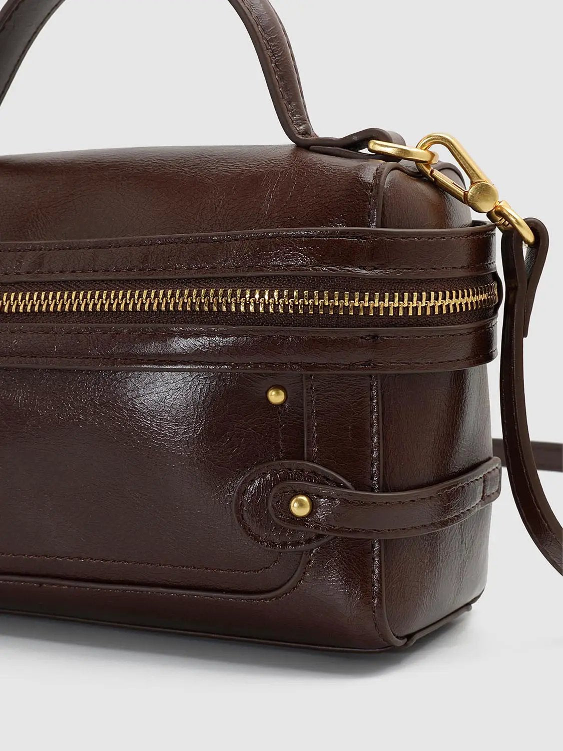 Box Top Handle Zipper Lock Charm Crossbody Handbag