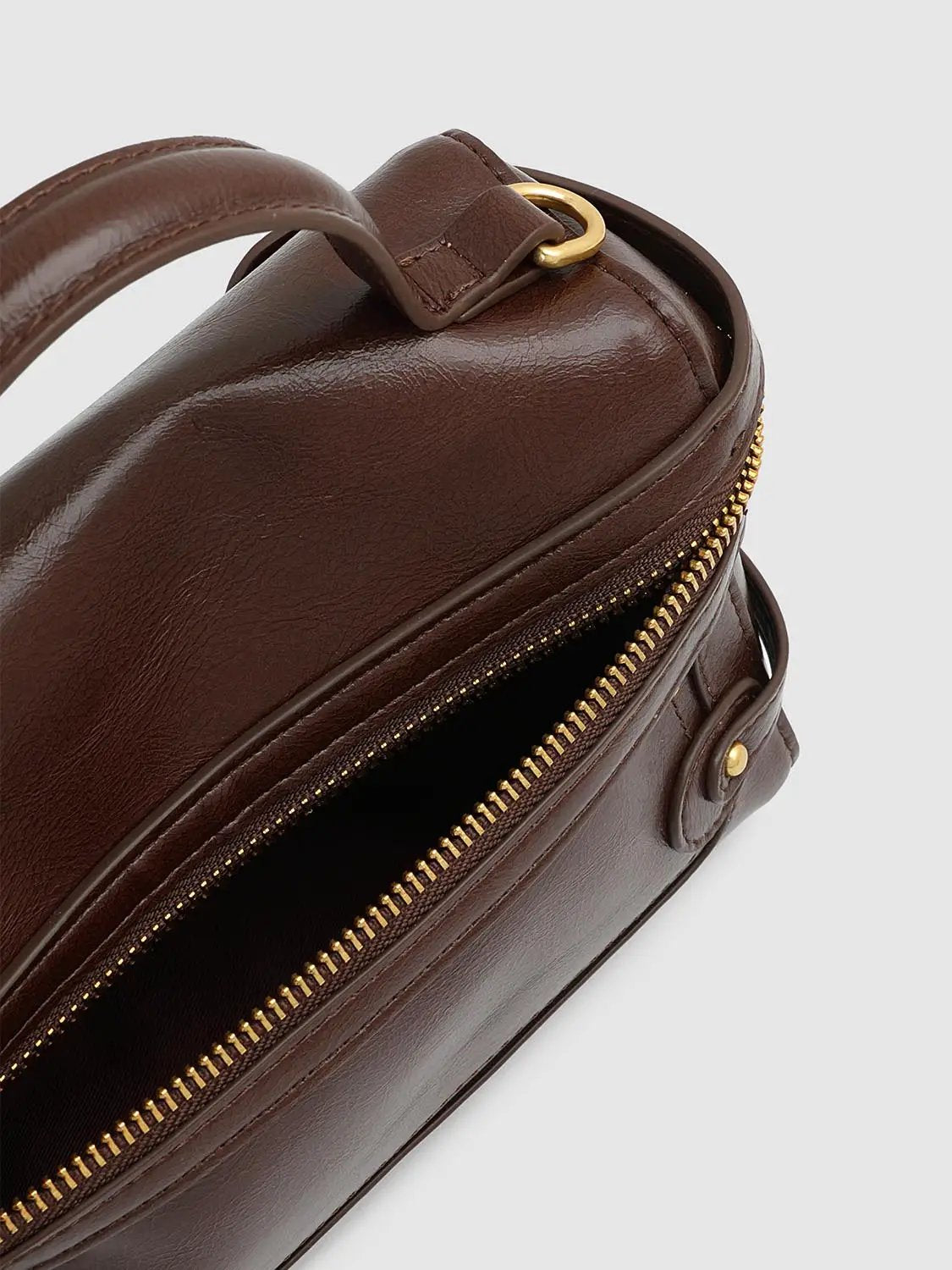 Box Top Handle Zipper Lock Charm Crossbody Handbag