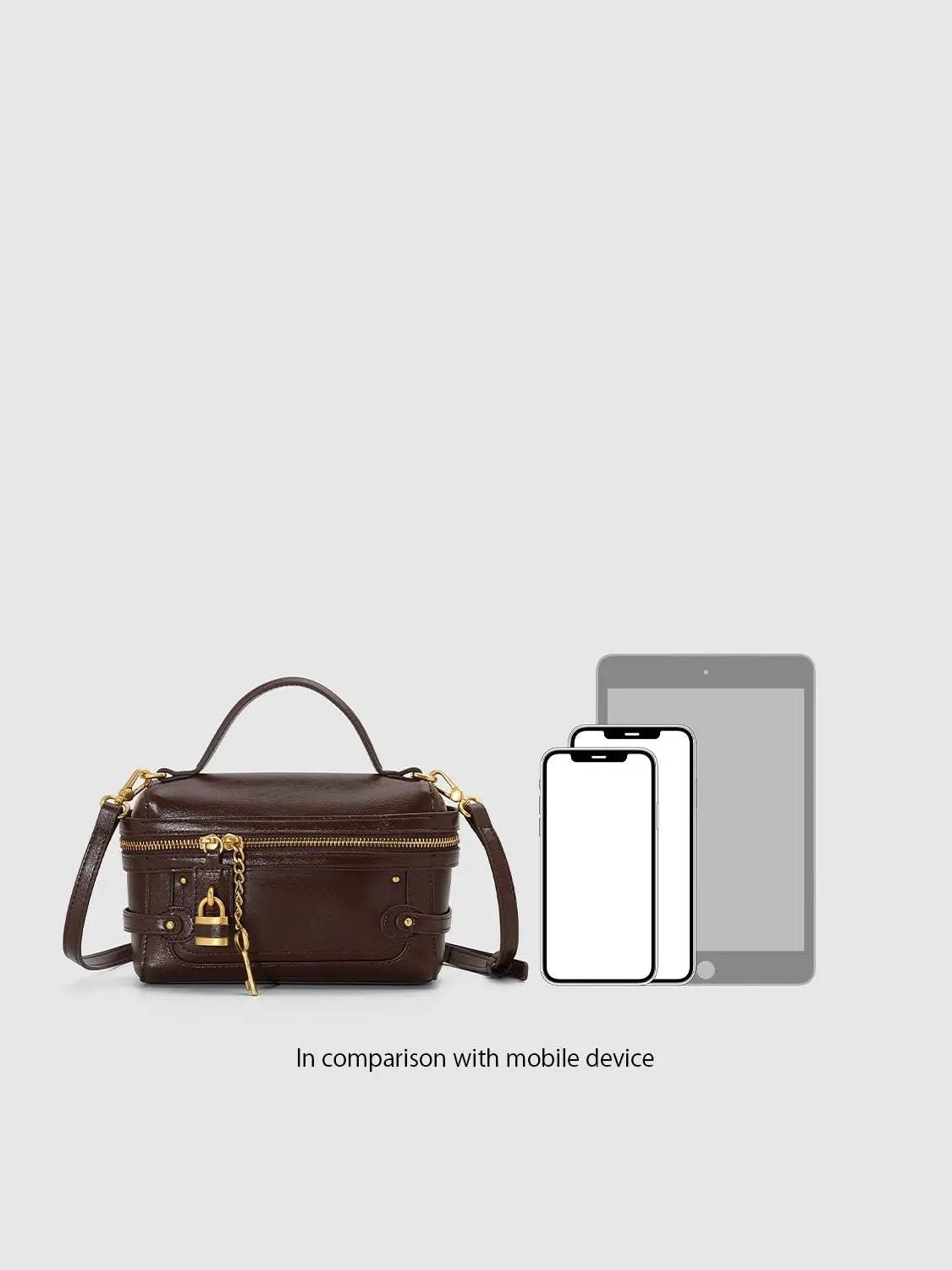 Box Top Handle Zipper Lock Charm Crossbody Handbag