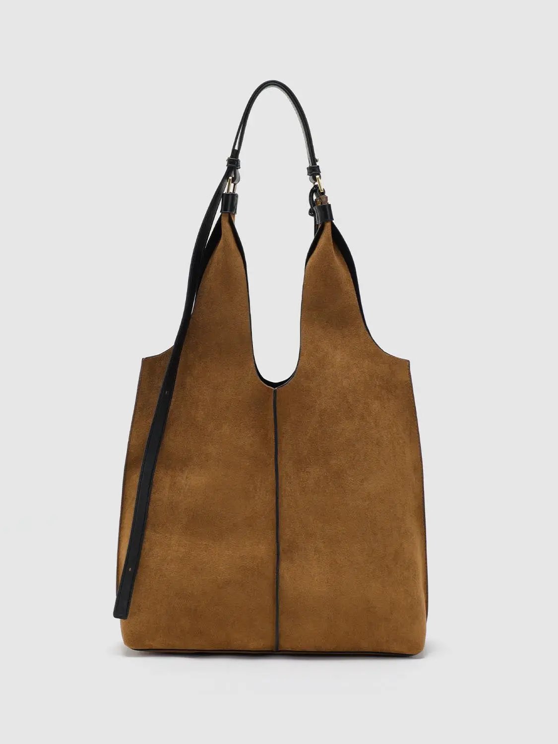 Brown Textile Beaded Tassel Black Strap Shoulder Bag