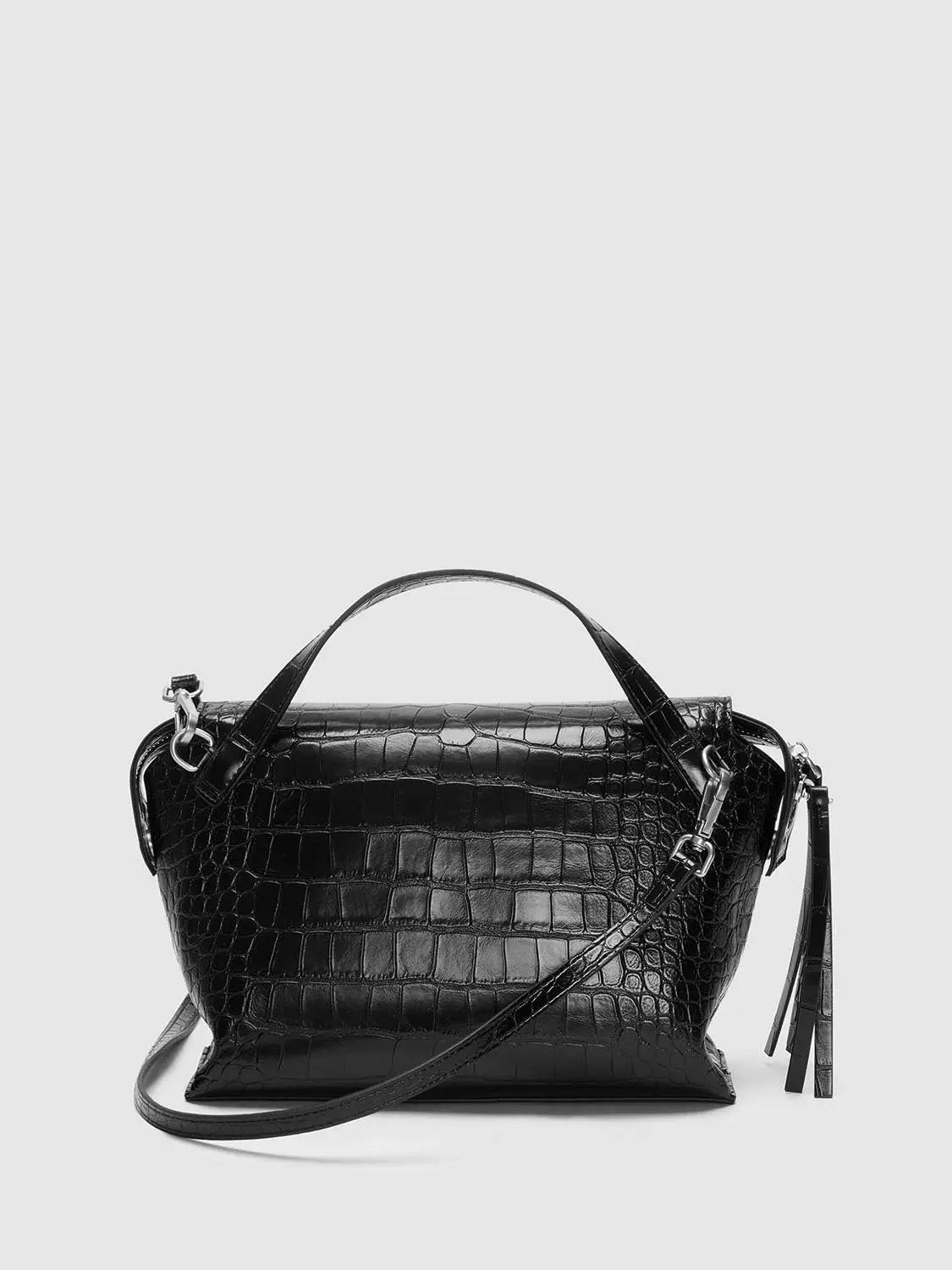 Embossed Crocodile Top Handle Crossbody Handbag