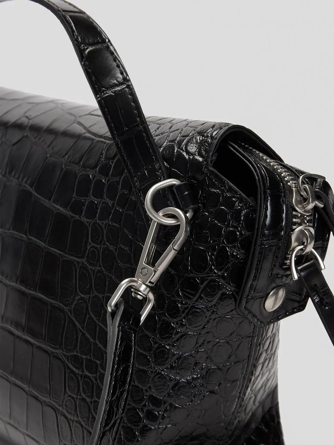 Embossed Crocodile Top Handle Crossbody Handbag