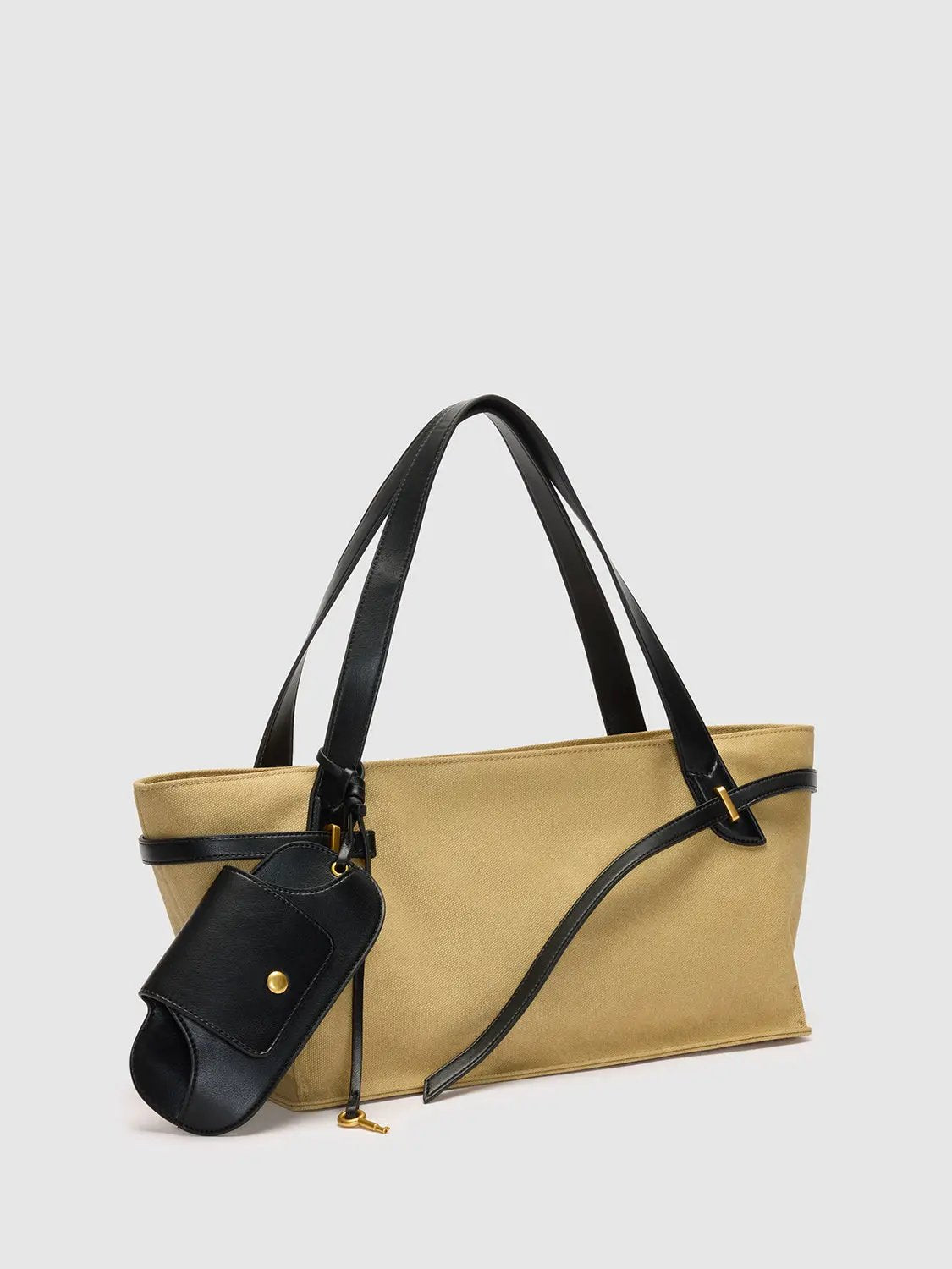Two-tone Canvas Shoulder Bag With Crossbody Strap