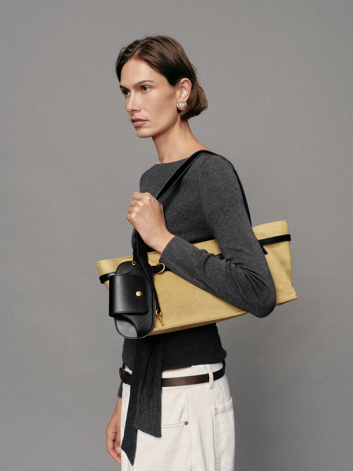 Two-tone Canvas Shoulder Bag With Crossbody Strap