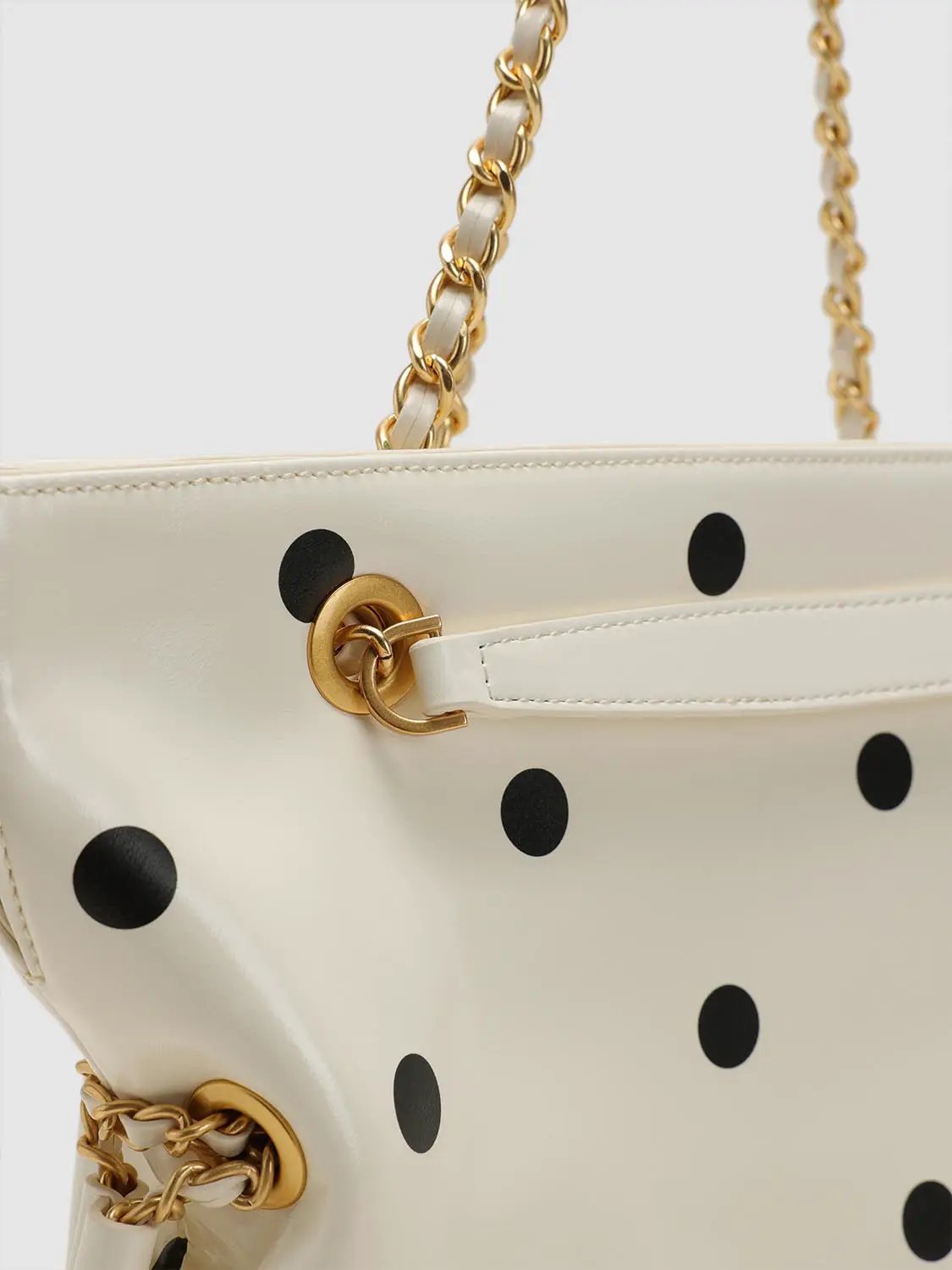 Polka Dot Artificial Leather Chain Tote Bag