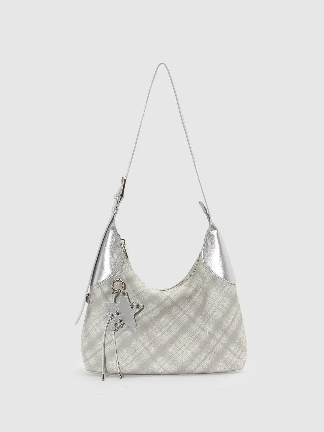 Checked Metallic Shoulder Bag With Star Charm