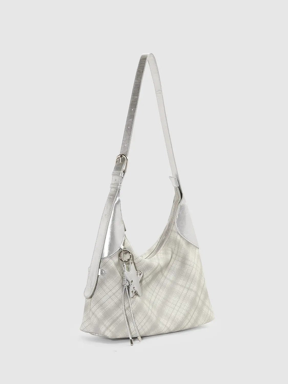 Checked Metallic Shoulder Bag With Star Charm