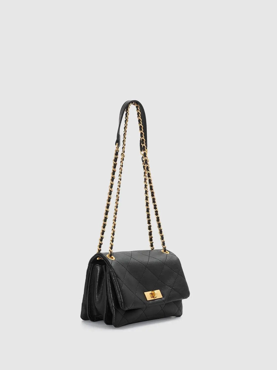 Quilted Artificial Leather Chain Shoulder Bag