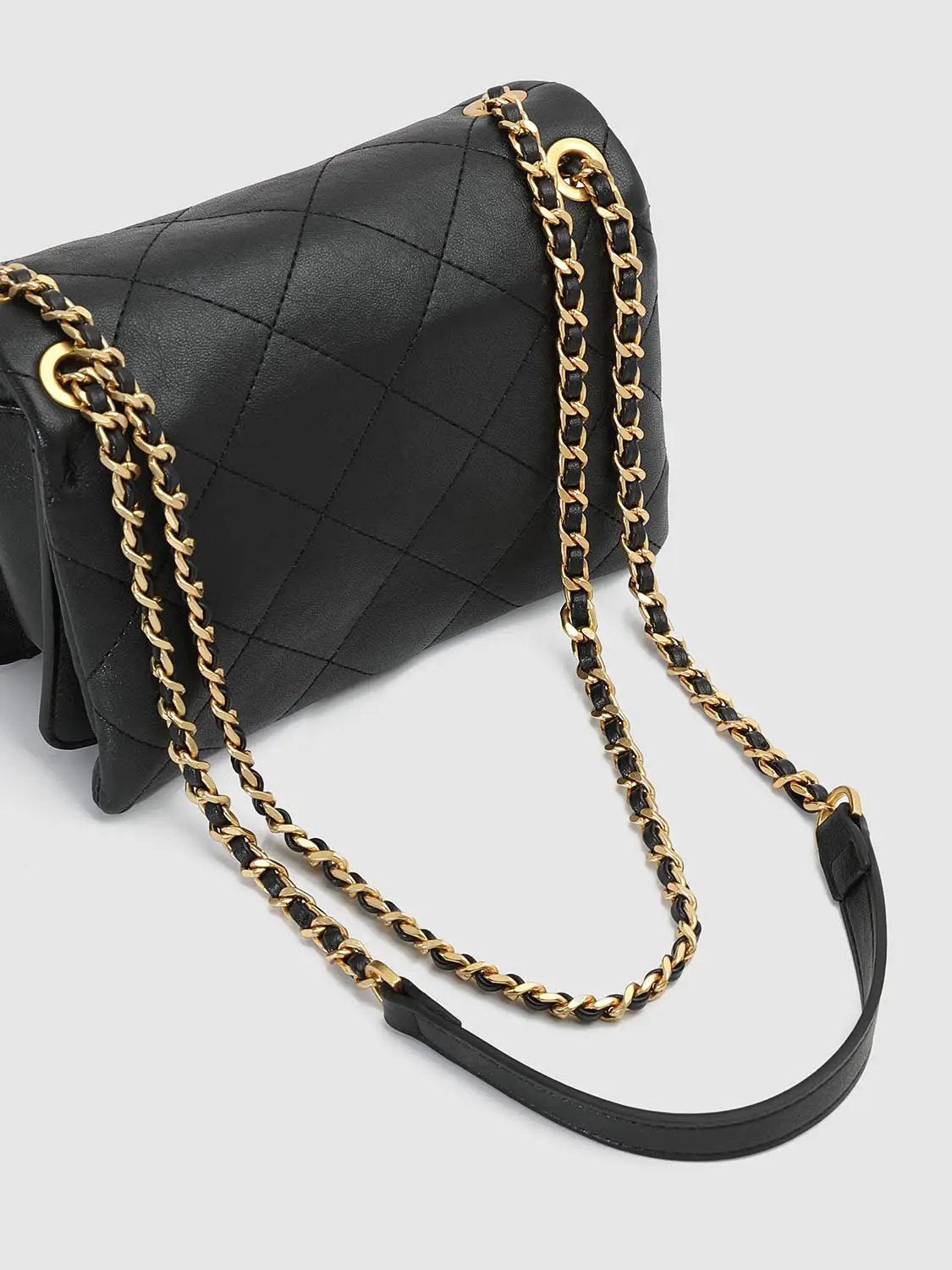 Quilted Artificial Leather Chain Shoulder Bag