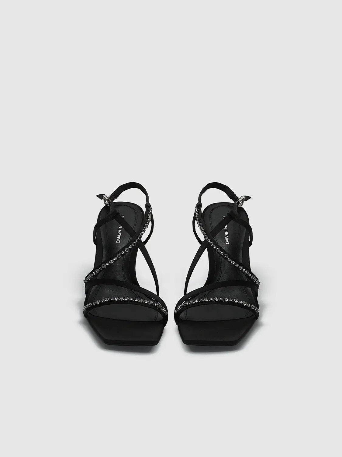 Square Toe Rhinestone Thin Strap Stiletto Heel Sandals