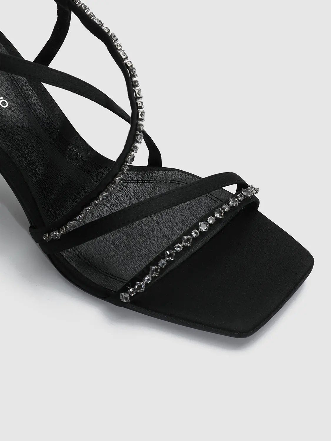 Square Toe Rhinestone Thin Strap Stiletto Heel Sandals