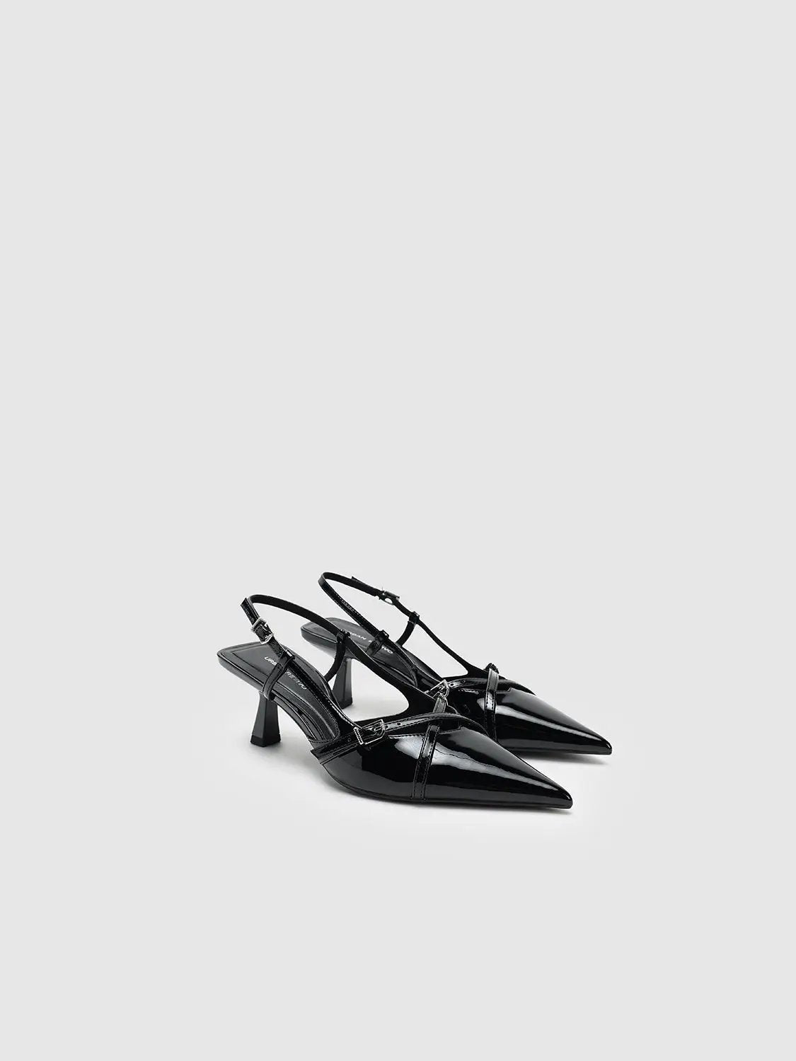 Cream Patent Look Elegant Point Toe Mid Heel Slingbacks
