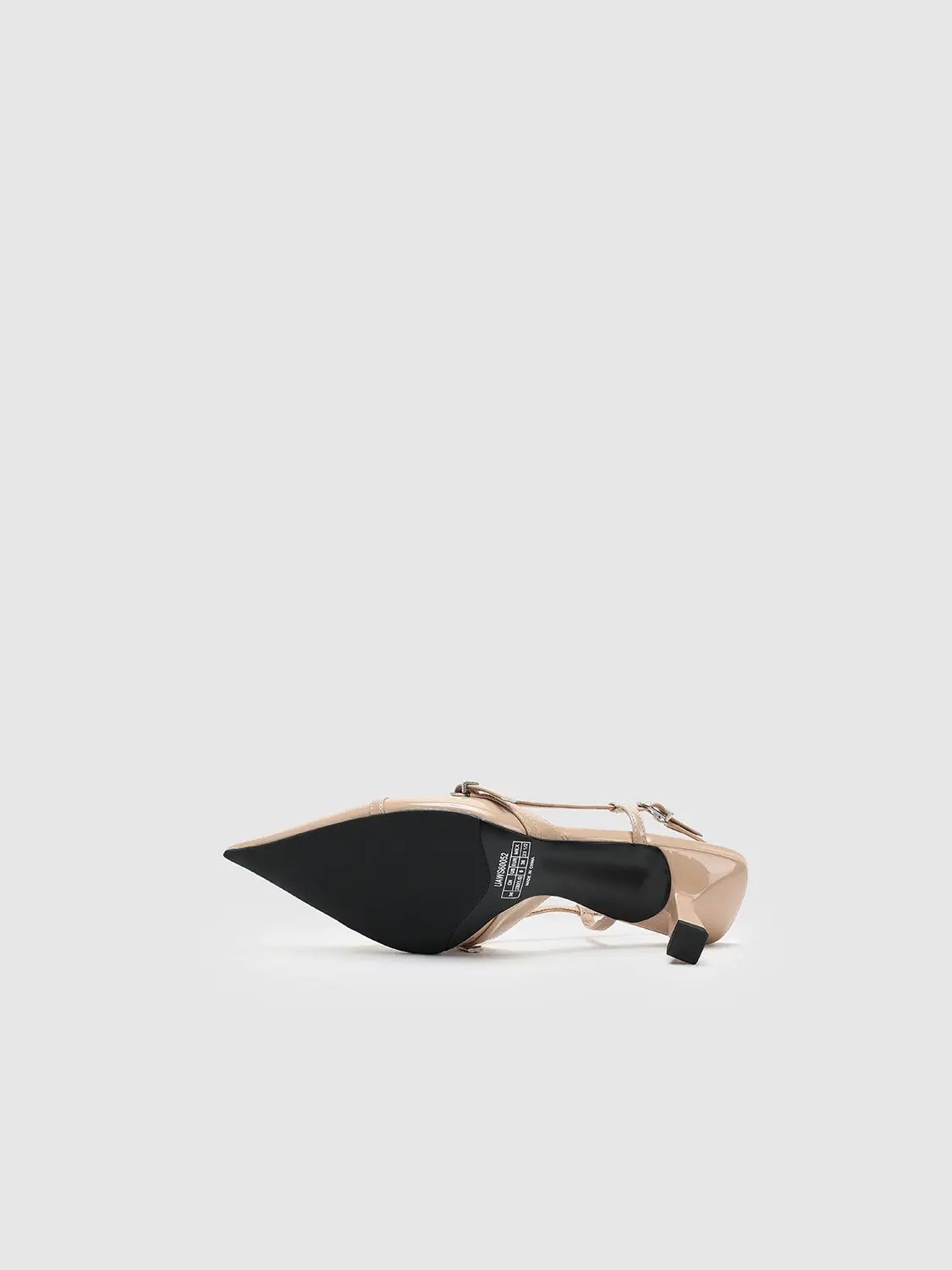 Cream Patent Look Elegant Point Toe Mid Heel Slingbacks