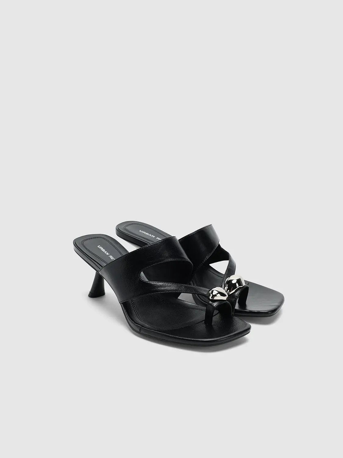 Square Toe Metal Ornament Strap Flat Slide Sandals