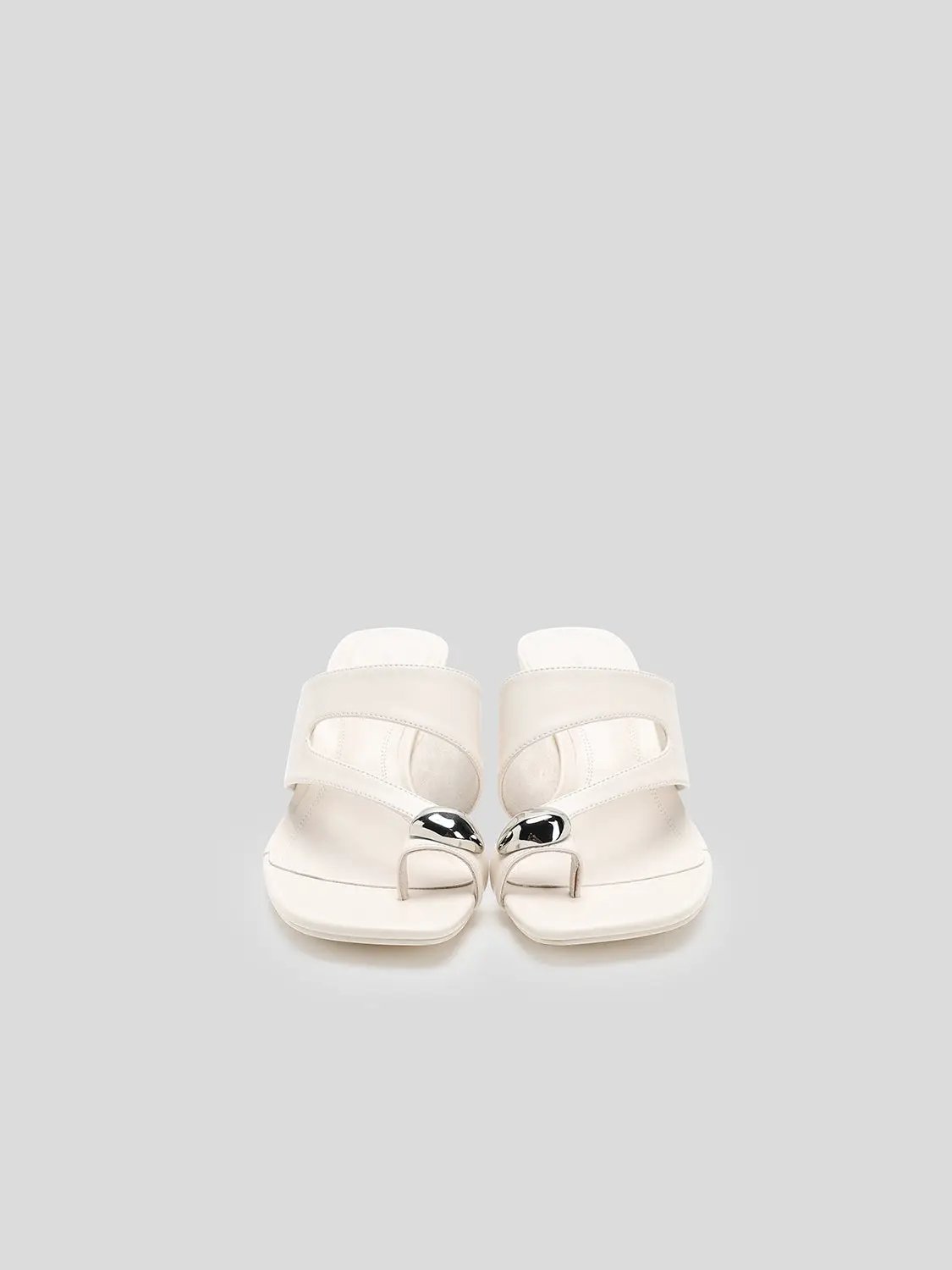 Square Toe Metal Ornament Strap Flat Slide Sandals