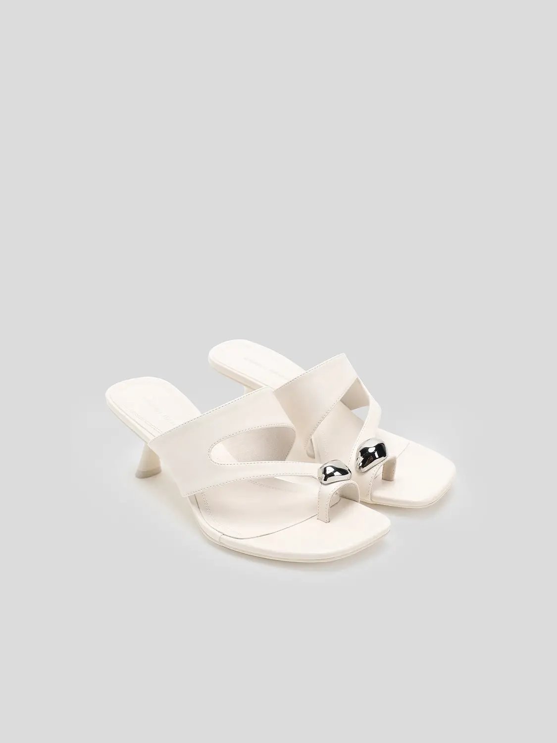 Square Toe Metal Ornament Strap Flat Slide Sandals