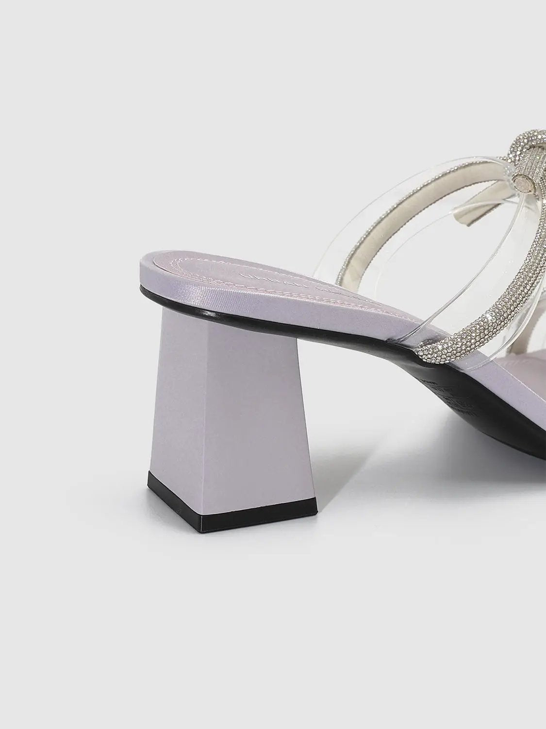 Crystal-Embellished Square-Toe Straps Heeled Slippers