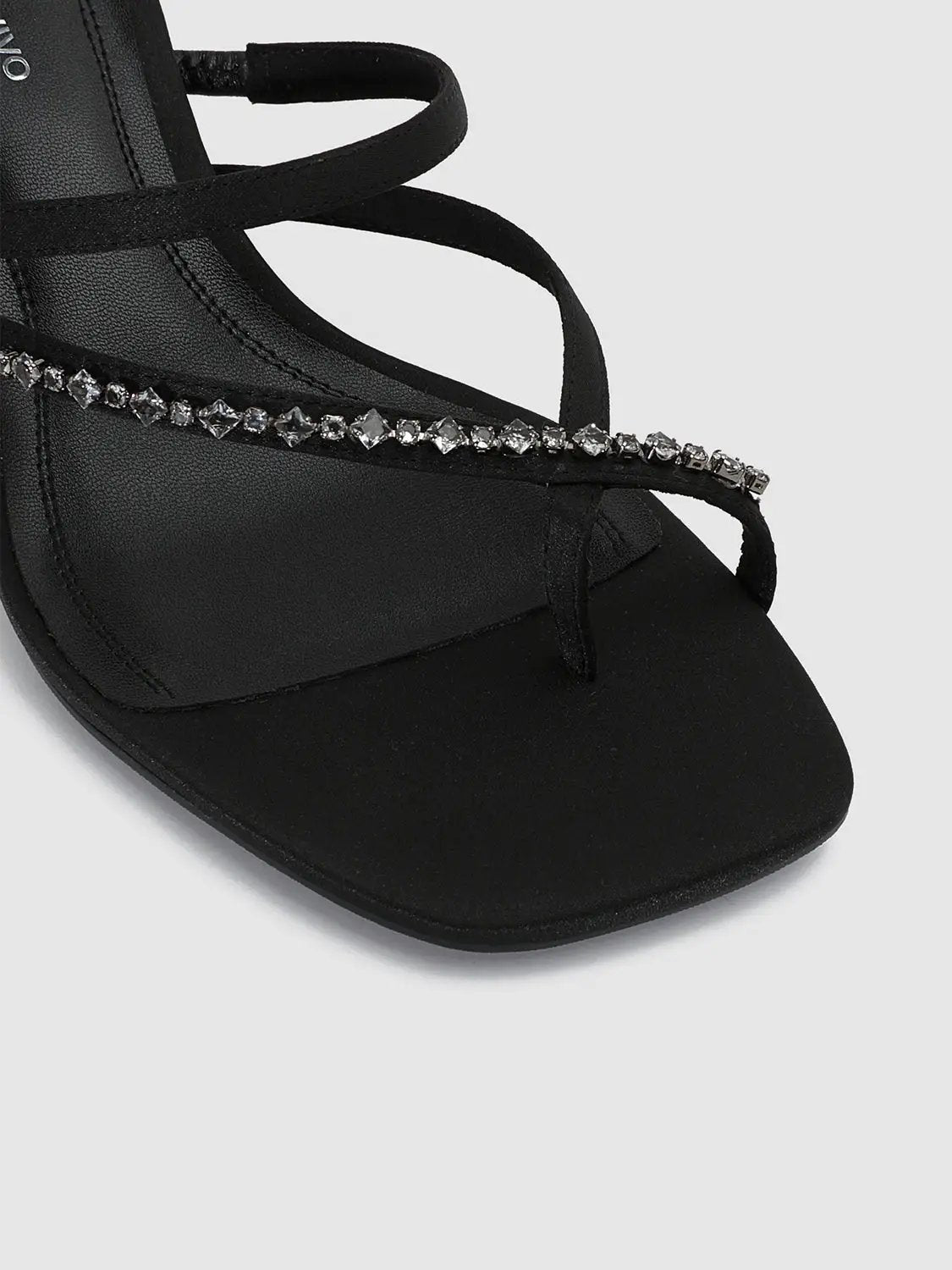 Thin Strap Square Toe Slip On Heeled Slippers