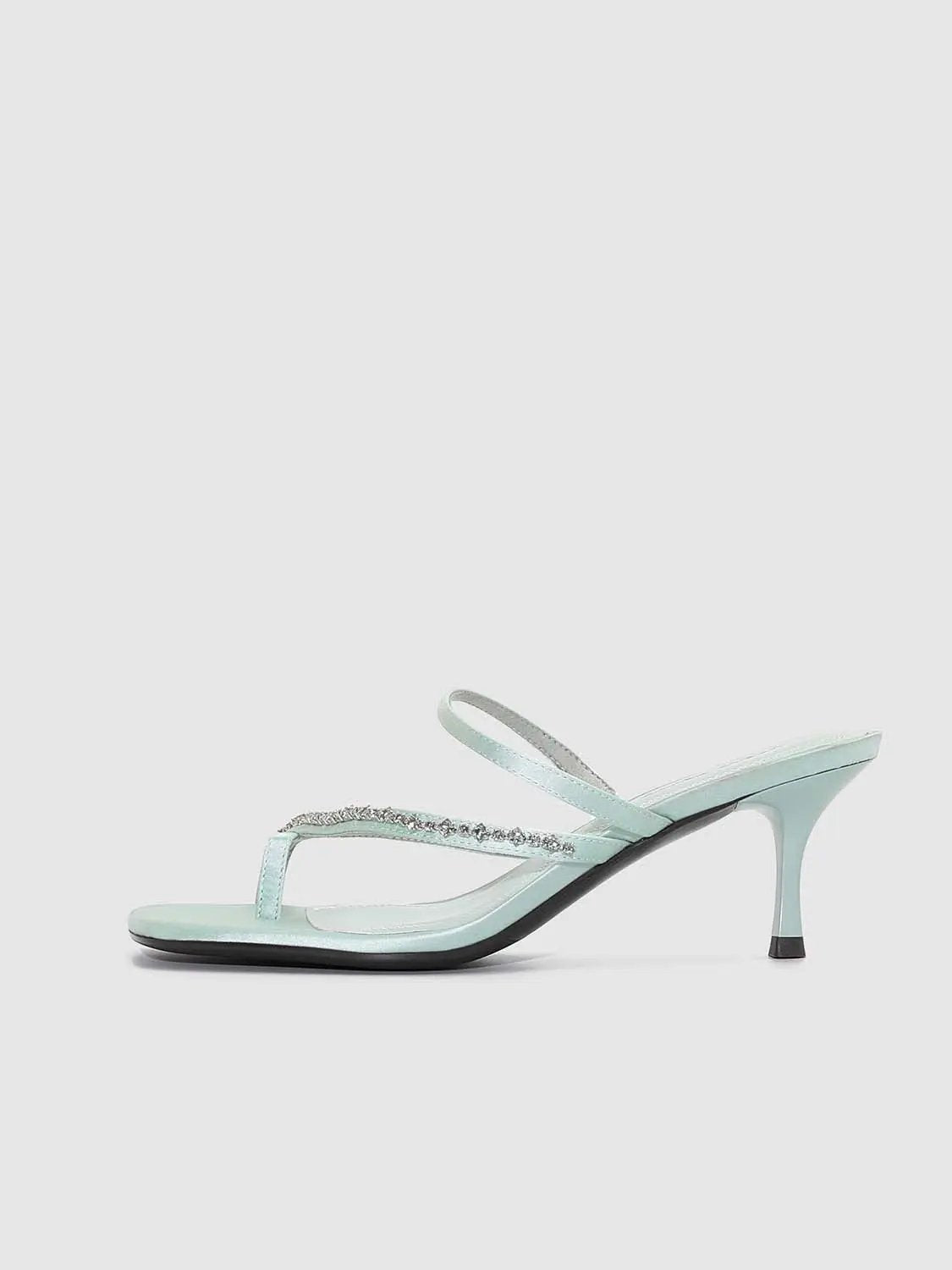 Thin Strap Square Toe Slip On Heeled Slippers