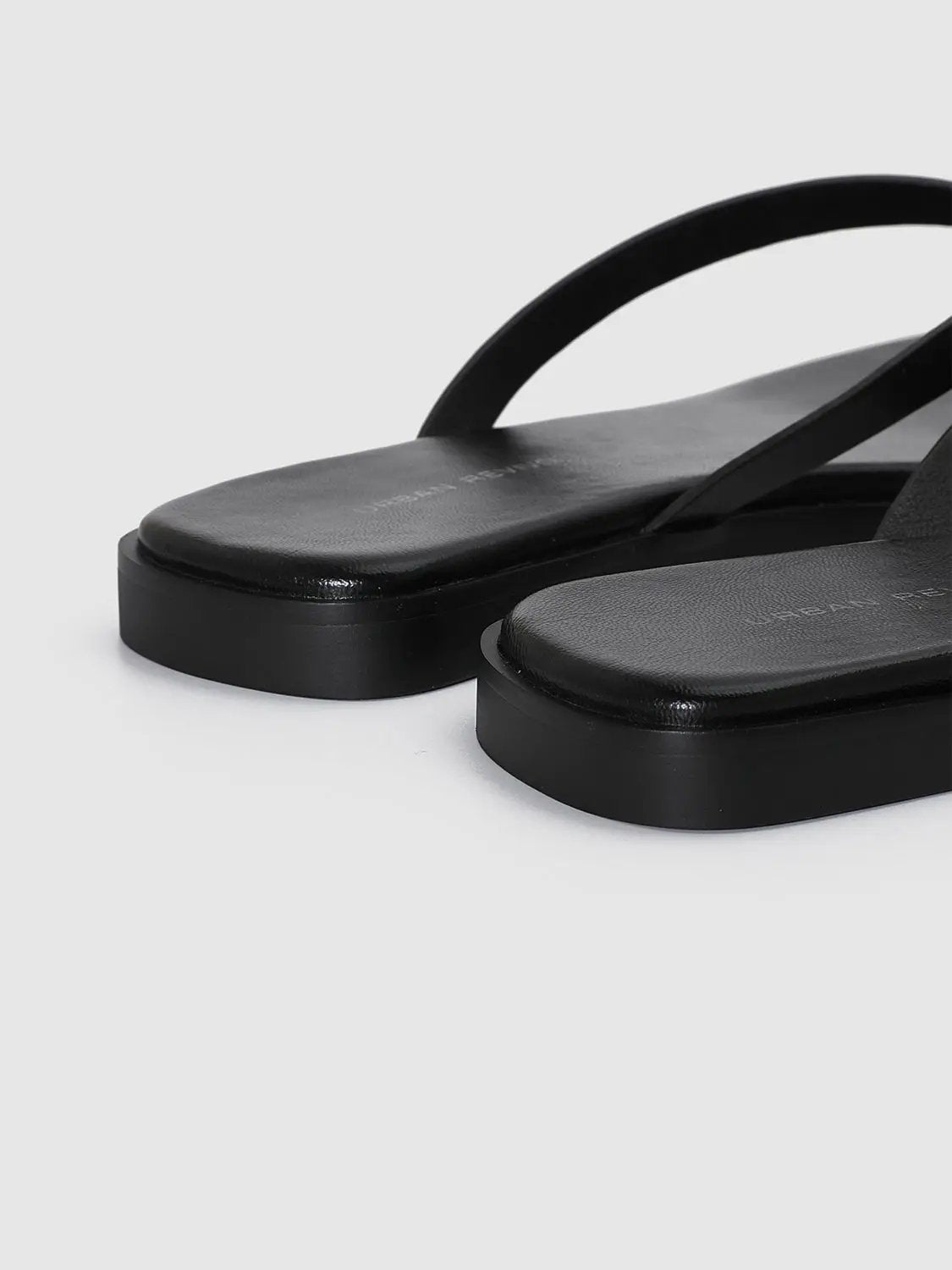 Square Toe Metal Detail Faux Leather Flip Flop Slippers