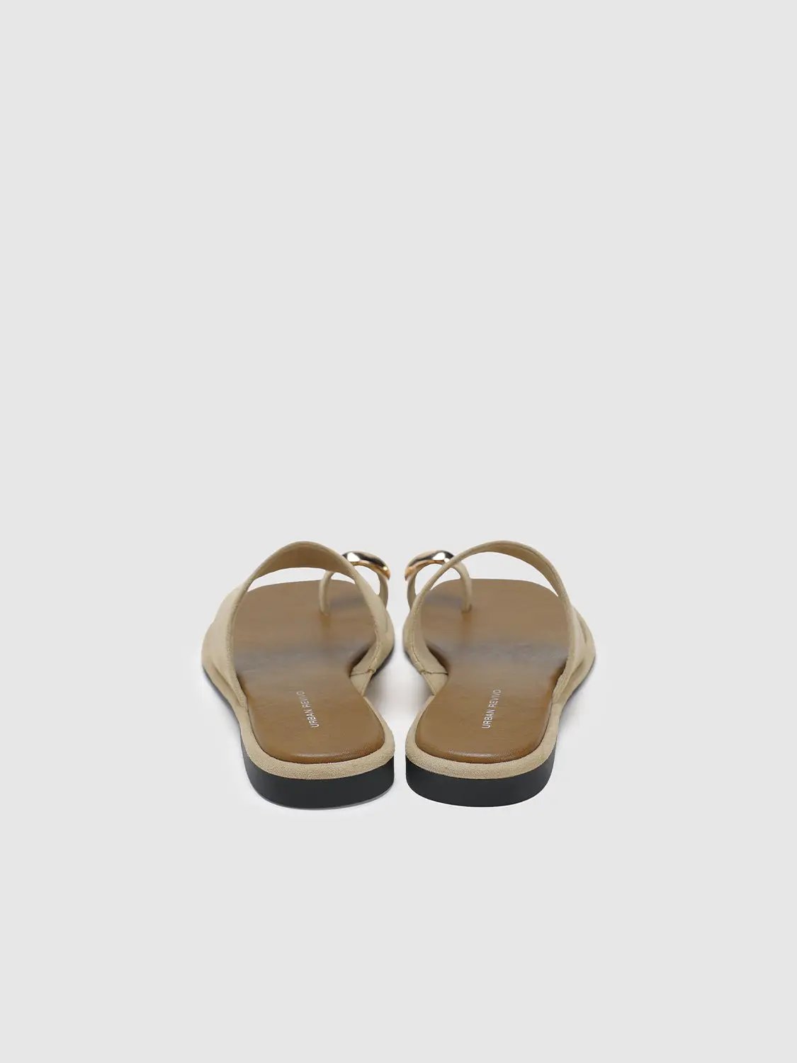 Square Toe Two-Tone Suede Metal Detail Slip On Flat Sandals