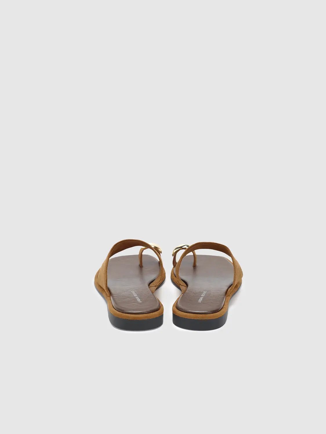 Square Toe Two-Tone Suede Metal Detail Slip On Flat Sandals