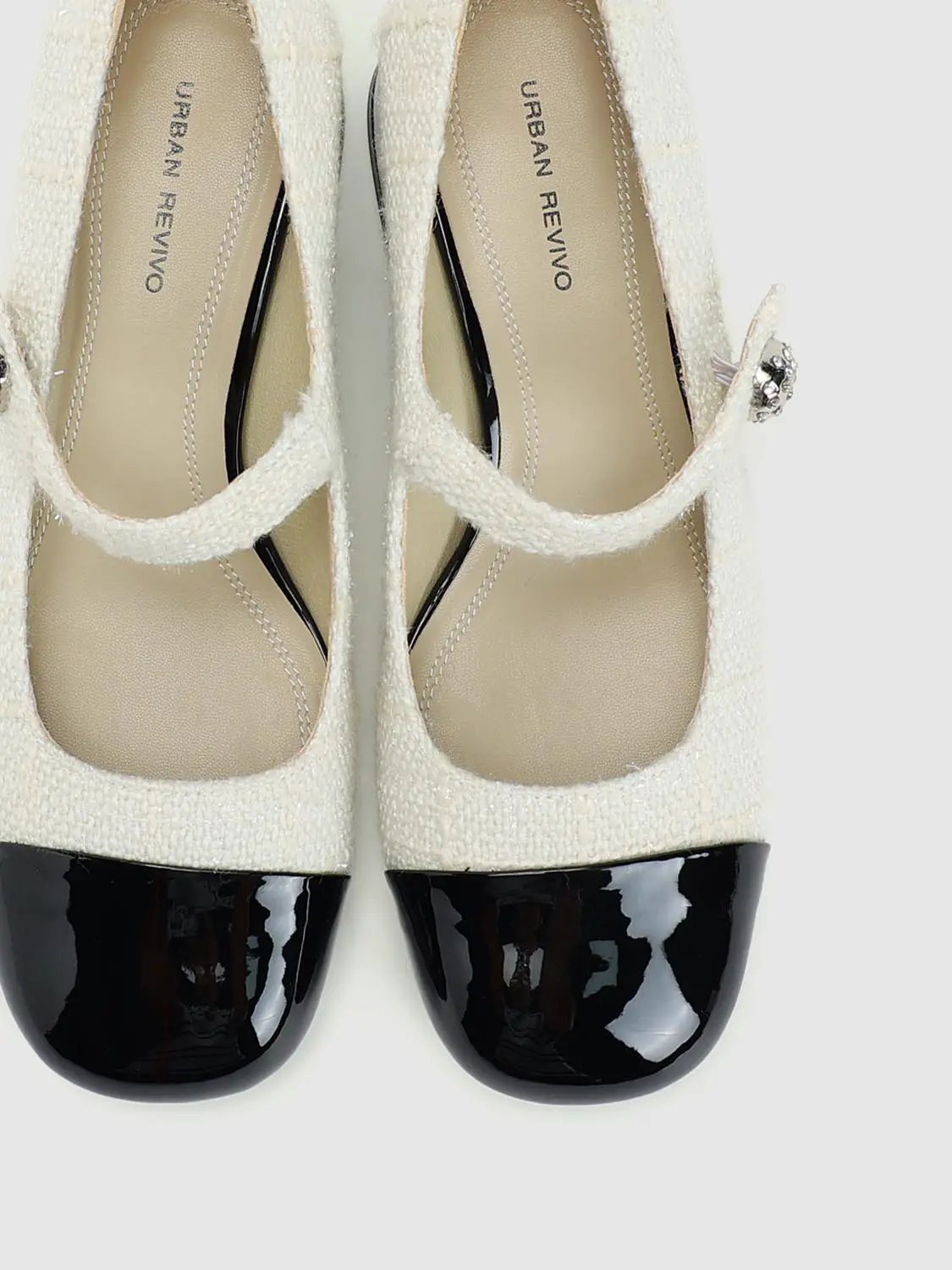 Textile Upper Patent Toe Cap Heeled Mary Jane Pumps