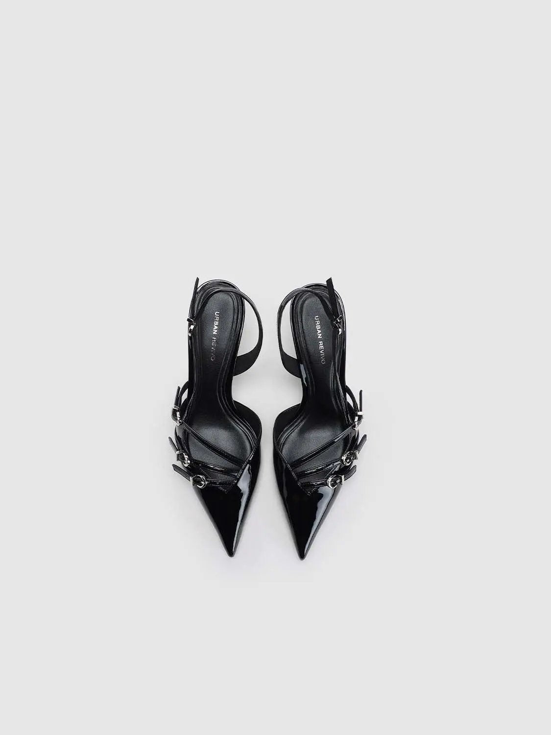 Patent Pointed Toe Buckle Strap Slingback Kitten Heels