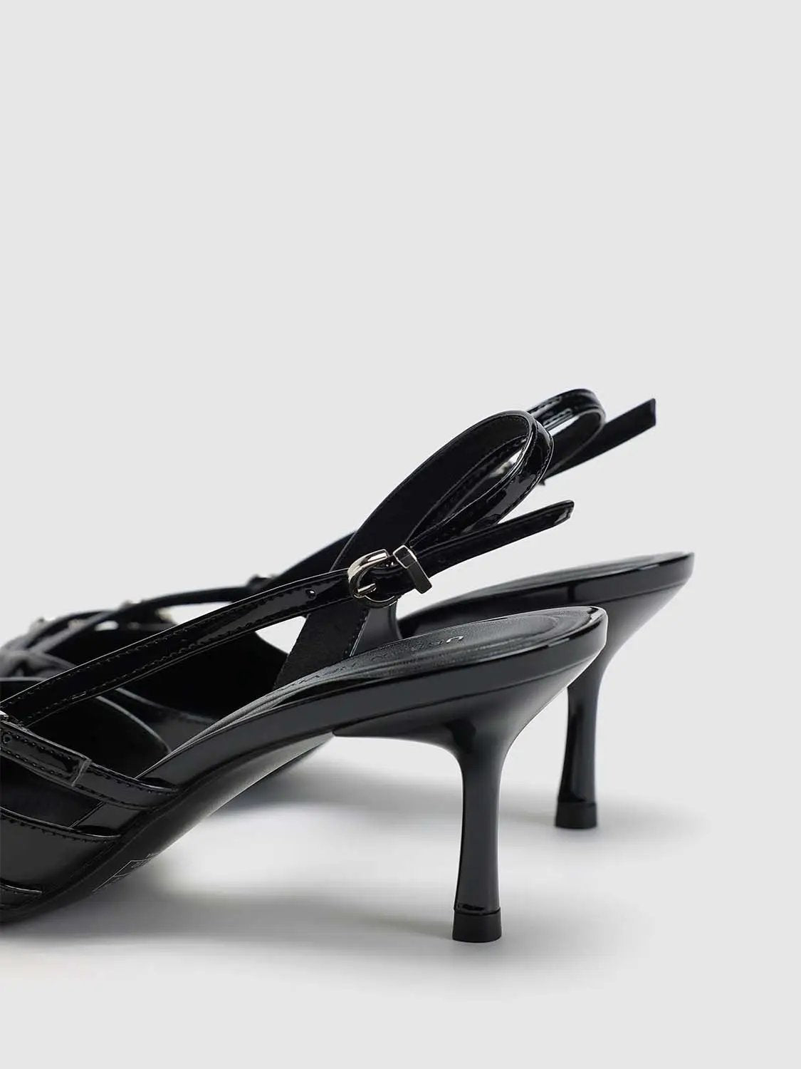 Patent Pointed Toe Buckle Strap Slingback Kitten Heels