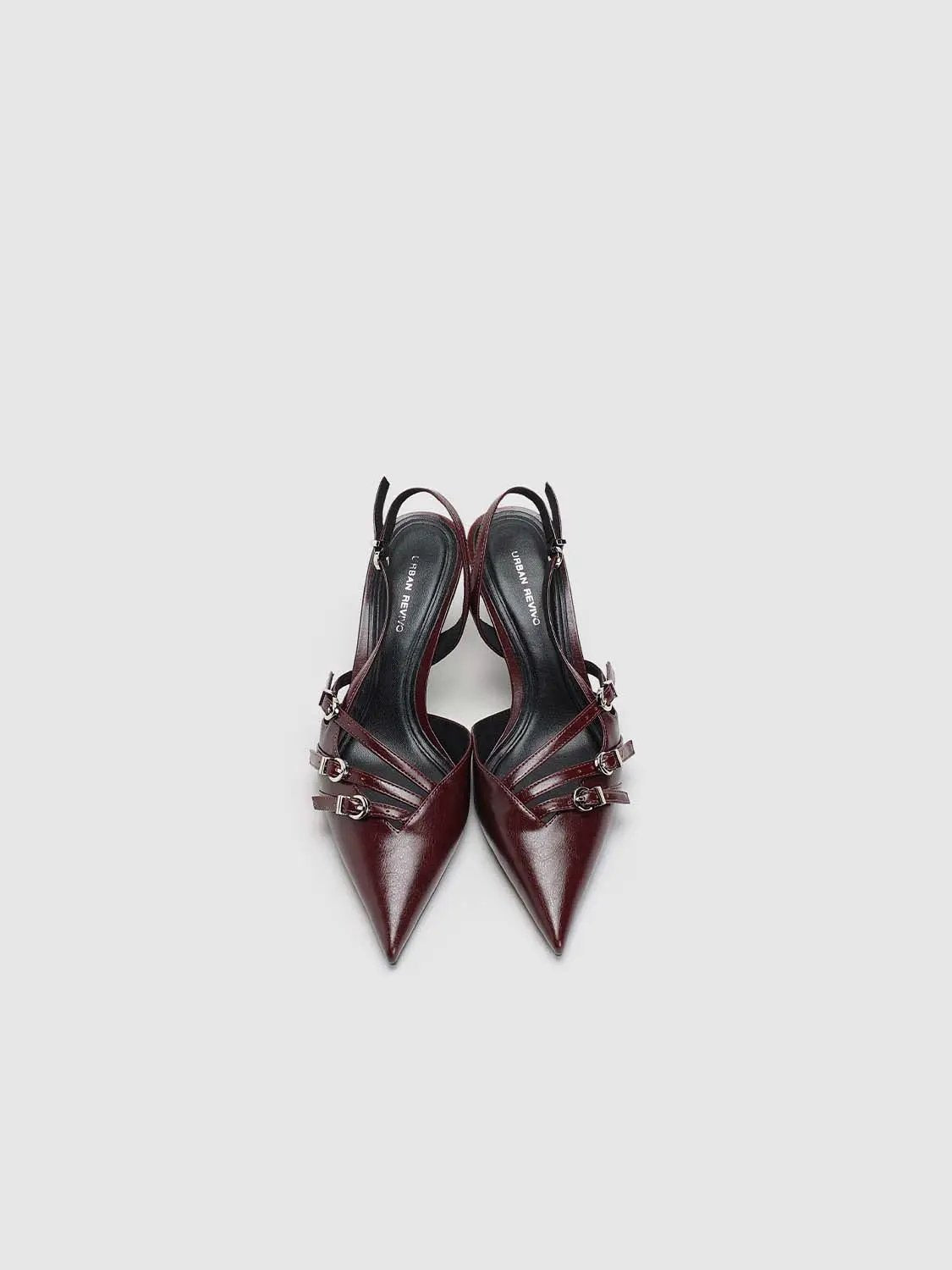 Patent Pointed Toe Buckle Strap Slingback Kitten Heels
