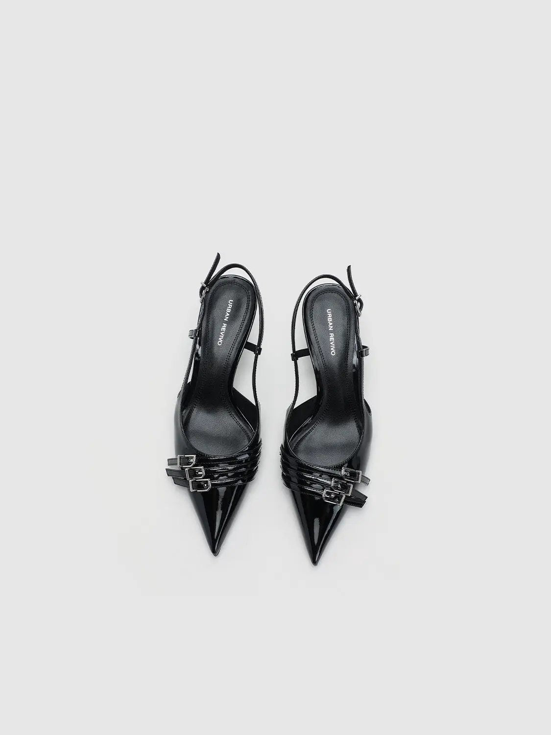 Black Patent Pointed Toe Slingback Kitten Heel Pump