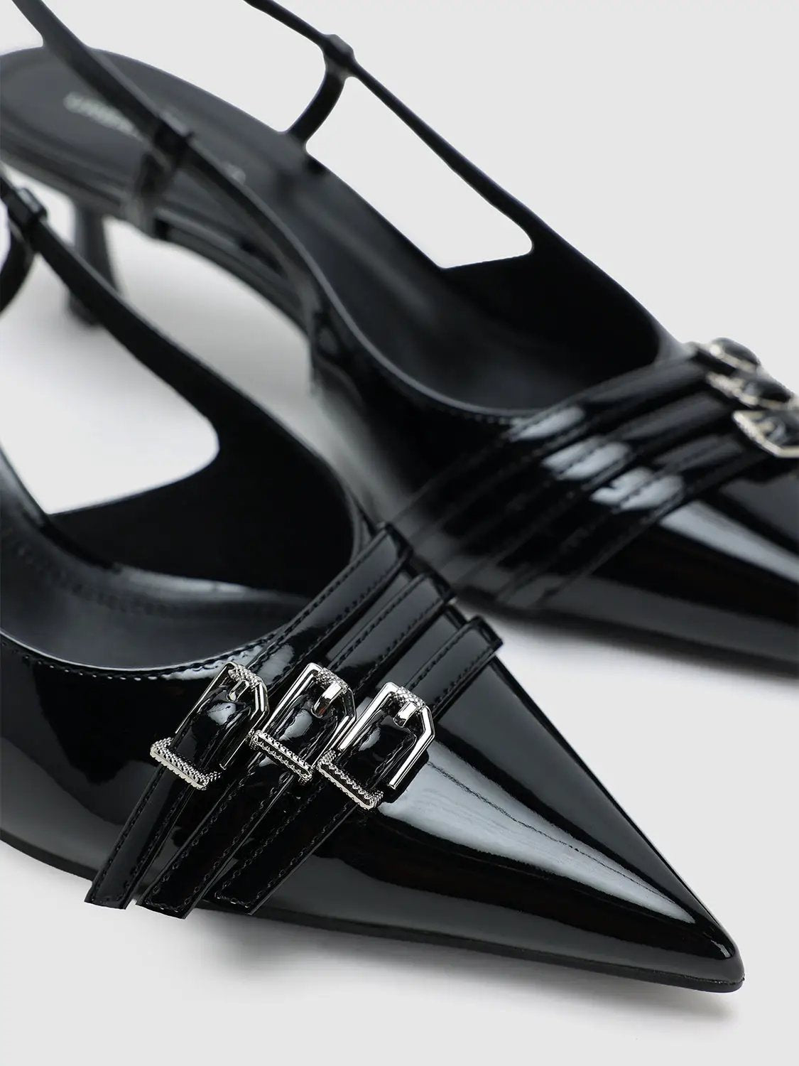 Black Patent Pointed Toe Slingback Kitten Heel Pump