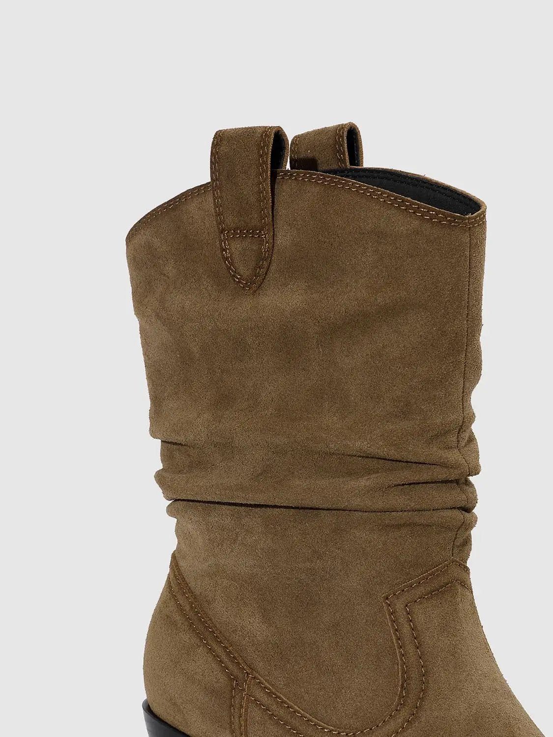 Ruched Mid-Calf Western Pointed Toe Block Heel Boots