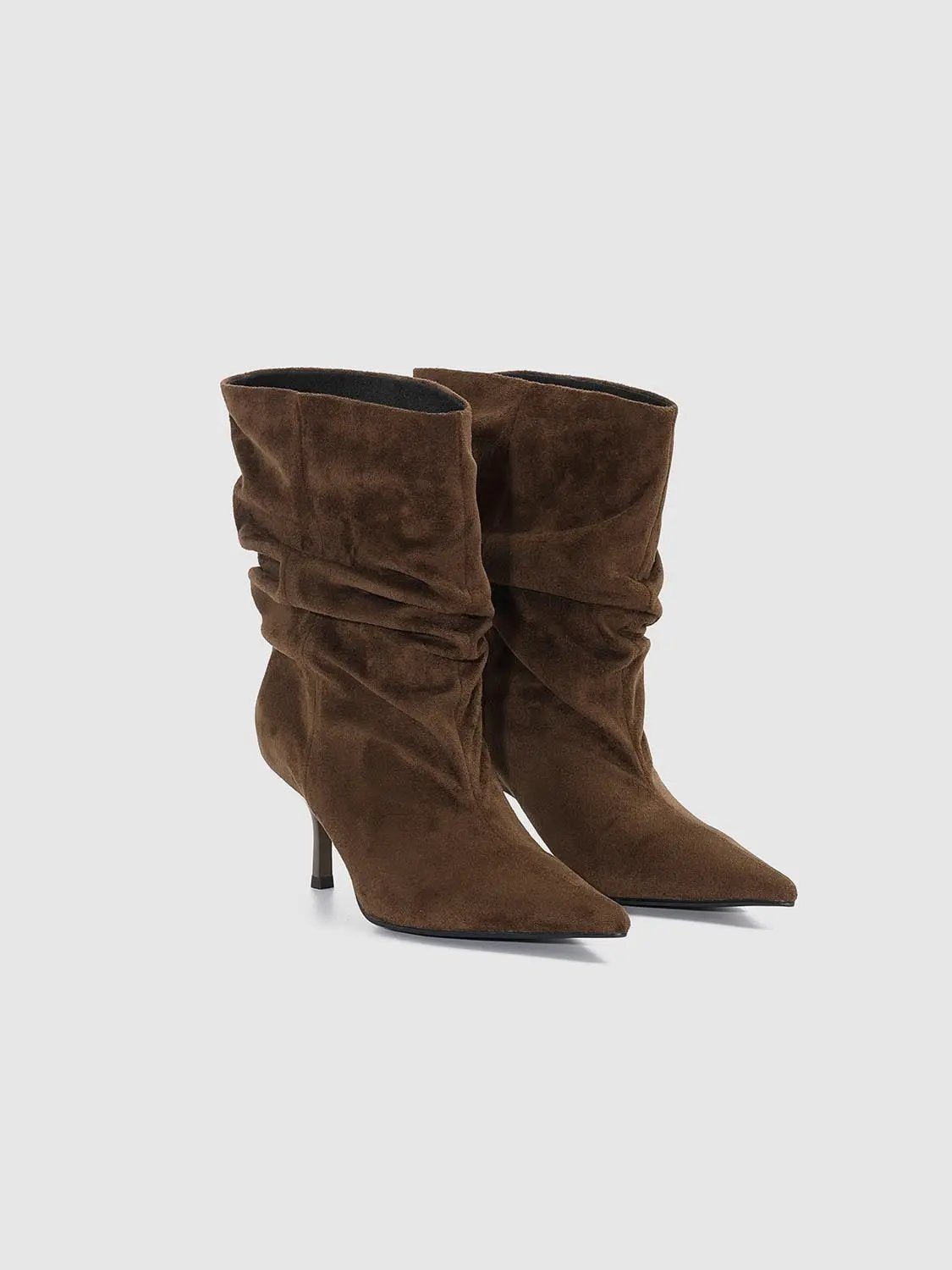 Ruched Slouchy Pointed Toe Textile Medium Heel Boots