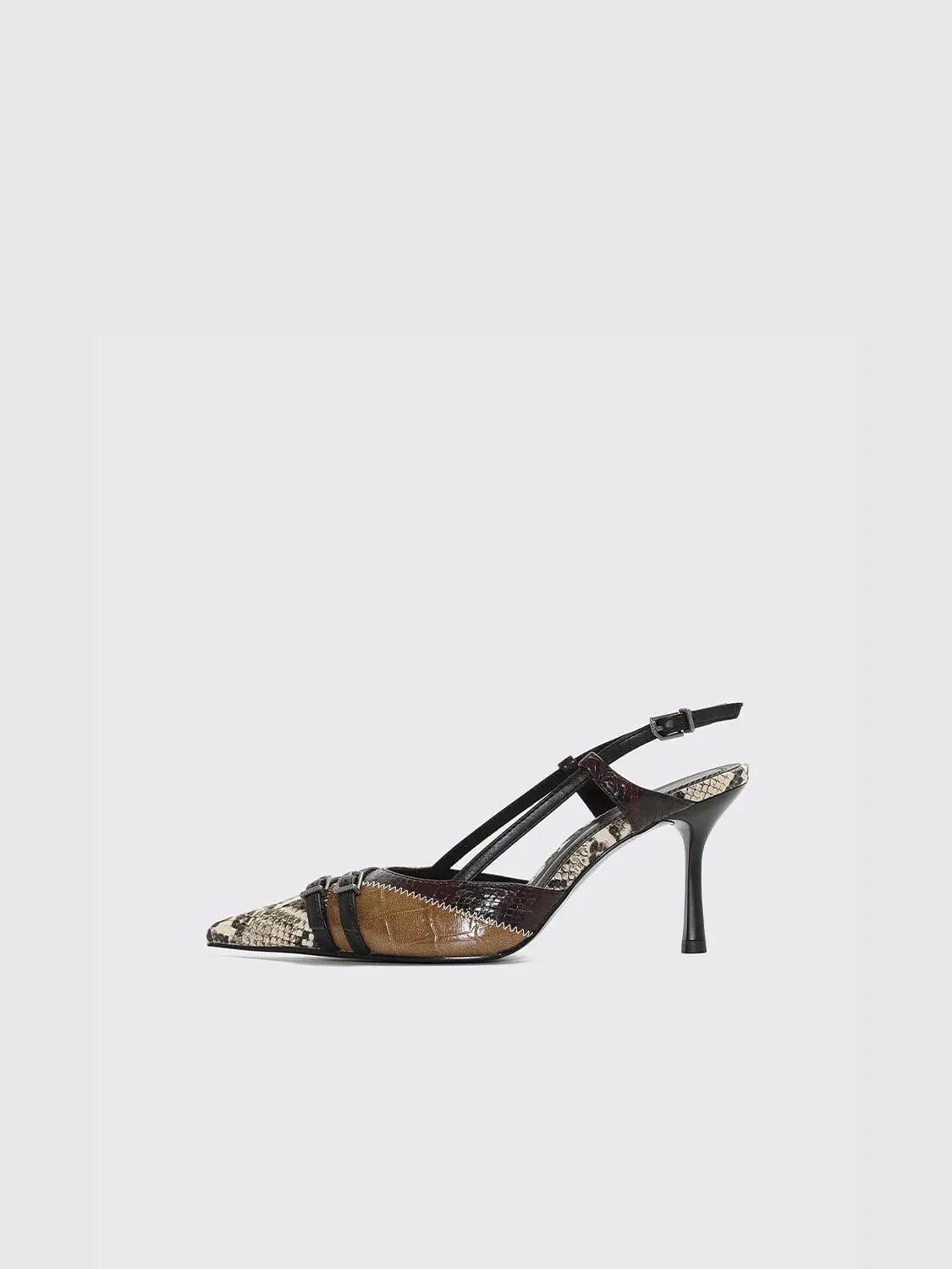 Pointed Toe Patchwork Slingback Medium Heels