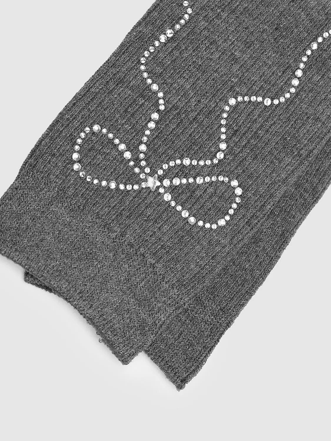 Ribbed Knit Rhinestone Bow Pattern Cotton Mid Calf Socks
