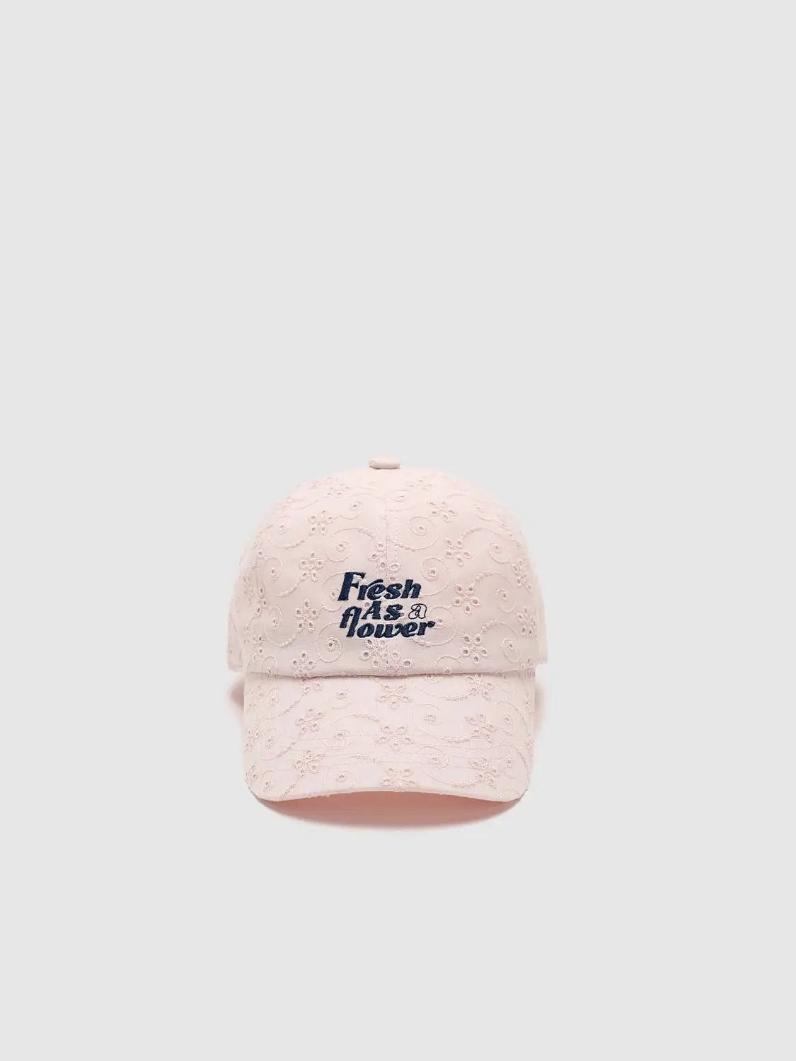 Soft Cream Embroidered Floral Cotton Caps