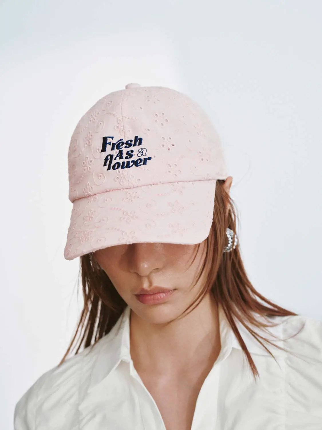 Soft Cream Embroidered Floral Cotton Caps
