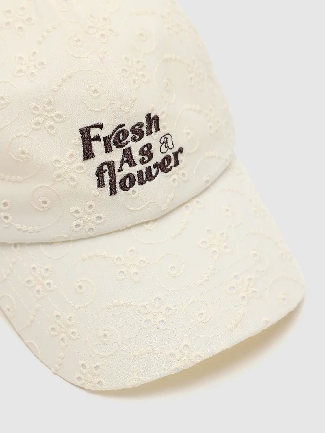 Soft Cream Embroidered Floral Cotton Caps