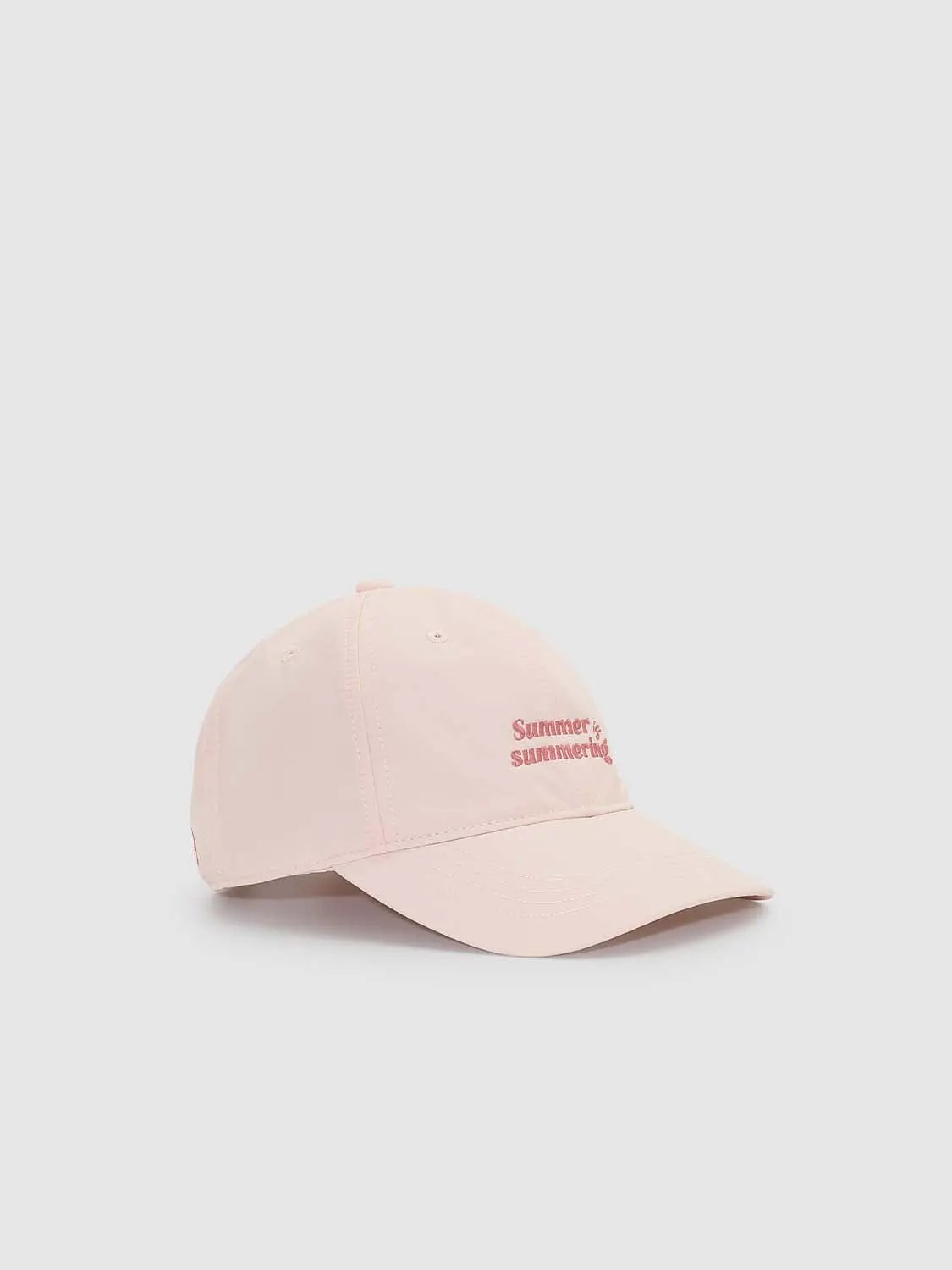 Pastel Pink Embroidered With Summer Text Cap