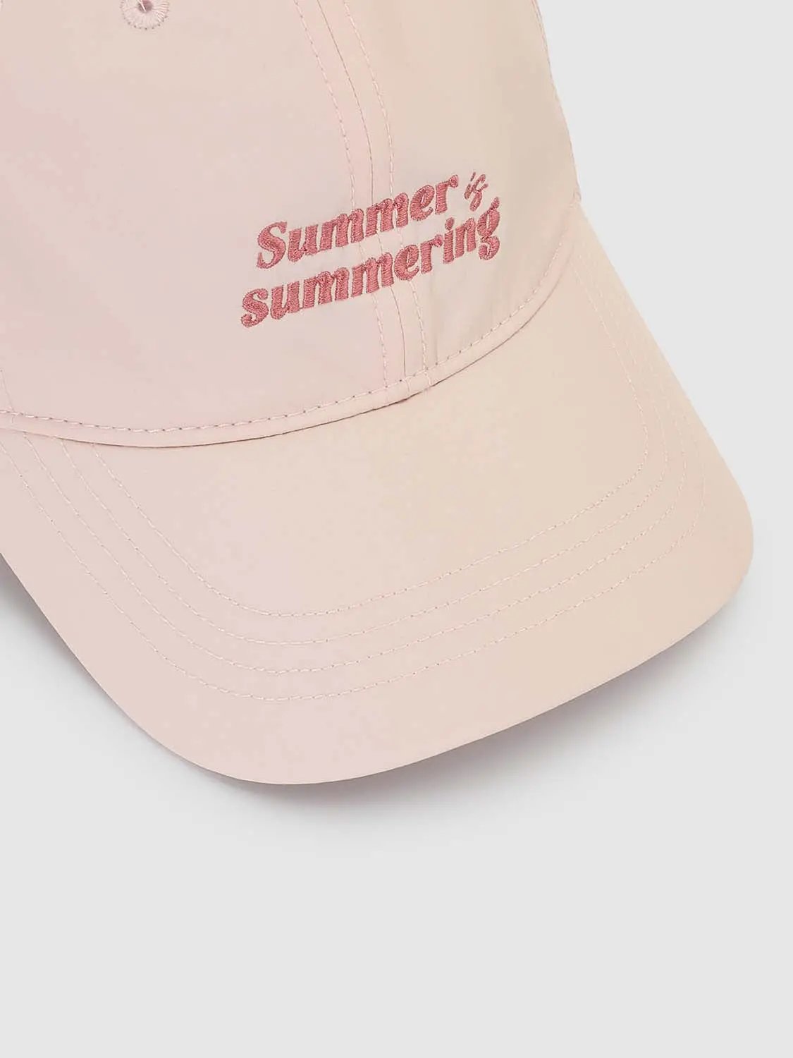 Pastel Pink Embroidered With Summer Text Cap
