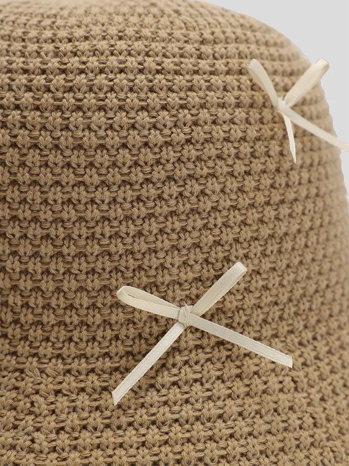 Crocheted Cotton Blend Bucket Hat With Ribbon Details