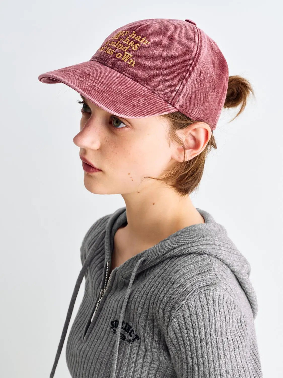 Text Embroidered Washed Cotton Baseball Cap