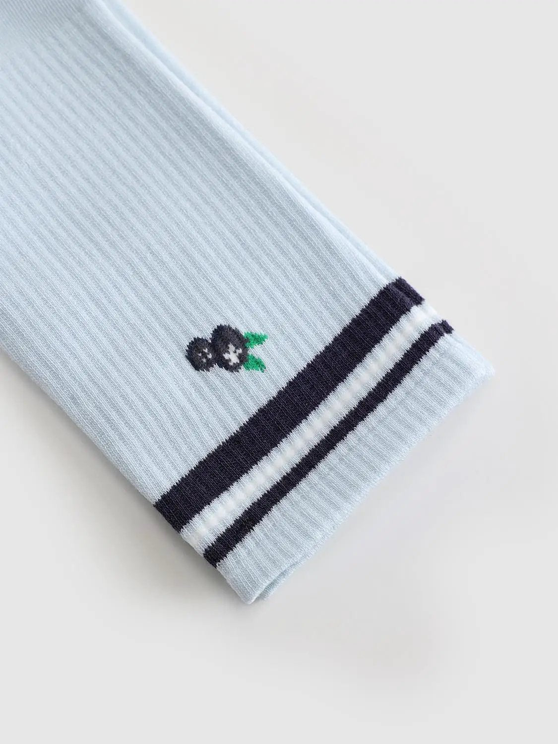 Ribbed Embroidered Striped Crew Length Socks